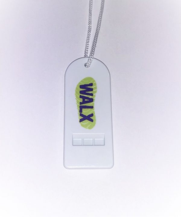 white flat whistle with the walx logo